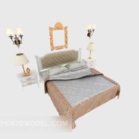 3д модель Простого современного домашнего комплекта с двуспальной кроватью