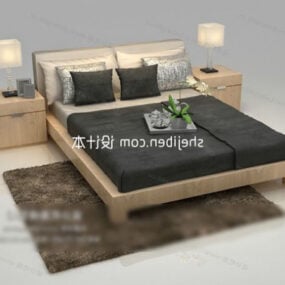 Doppelbett mit Nachttischlampe 3D-Modell