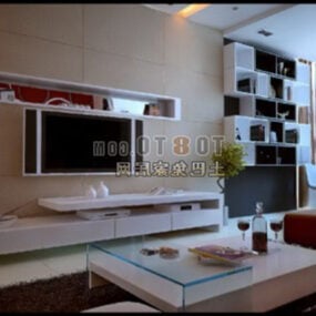 غرفة المعيشة المنزلية مع نموذج الرف الحديث ثلاثي الأبعاد