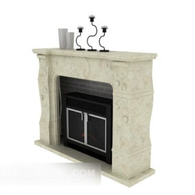 Elegante chimenea de piedra con fuego modelo 3d