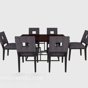 Black Wood Home Dining Table Chair 3d model