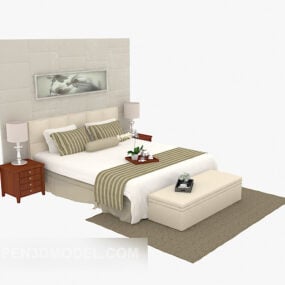 تخت خواب دونفره مدرن خانگی بژ رنگی مدل سه بعدی