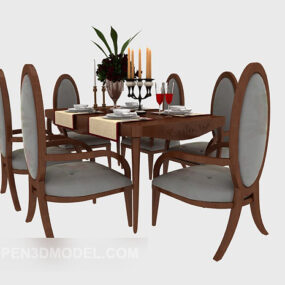American Solid Wood Table Chair Sets 3d model
