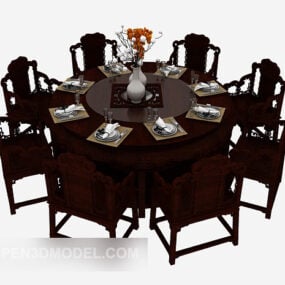 Chinese Solid Wood Table And Chair 3d model
