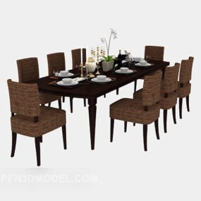 Large Dinning Table American Wood 3d model