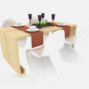 Minimalist Wood Dining Table And Chair 3d model