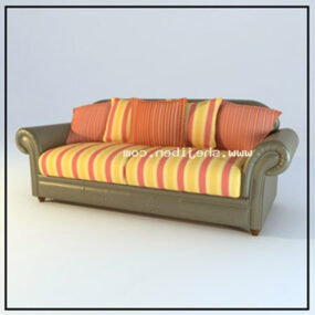 Double Sofa Yellow Fabric With Pillows 3d model