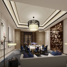 Chambre d'hôtel moderne avec grand lustre modèle 3D