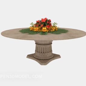 שולחן קפה אבן עם אגרטל פרחים דגם תלת מימד