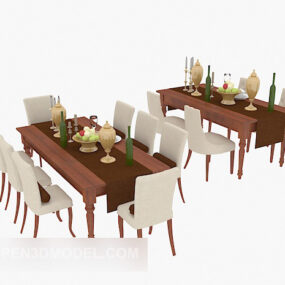 نموذج طاولة وكرسي أثاث المطعم ثلاثي الأبعاد