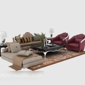 3д модель европейского классического дивана и журнального столика