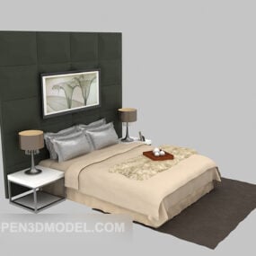 Rumah Tempat Tidur Ganda Model 3d Dinding Belakang Abu-abu