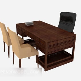 Brun massivt tre antikk skrivebord 3d-modell