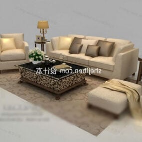 Modern Beige Leather Sofa Table Chair 3d model