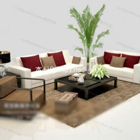 现代沙发配桌子和盆栽植物3d模型