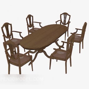 Solid Wood Dining Table Chair Furniture 3d model