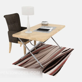 Small Desk With Lamp And Chair 3d model