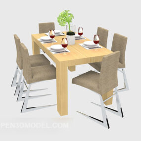 3д модель деревянного обеденного стола и стула в современном стиле