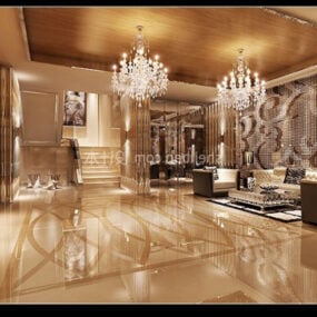 Hotel Lobby With Two Chandelier 3d model