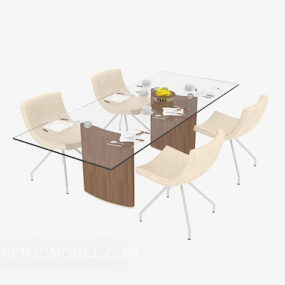 Glass Table Chair Office Furniture 3d model