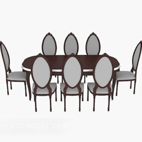 โต๊ะรับประทานอาหารไม้เนื้อแข็งยุโรปแบบ 3 มิติ