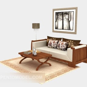 टेबल 3डी मॉडल के साथ देहाती शैली का डबल सोफा