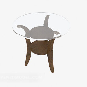 Glass Round Coffee Table Wooden Legs 3d model