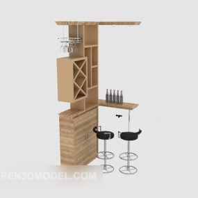 椅子付きの小さなバーテーブルキャビネット3Dモデル