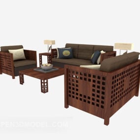 Chinese Wooden Furniture Set Sofa 3d model
