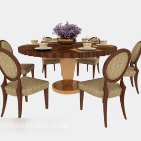 European Solid Wood Table V1 3d μοντέλο