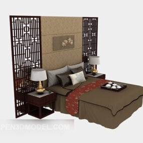 double bed Wall Decor Chinese style 3d model