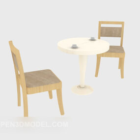 Coffee Wood Table And Chair 3d model
