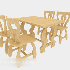 Masivní Dřevo Vintage Stůl A Židle 3D model
