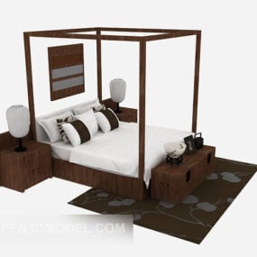 Chinese Style Poster Double Bed 3d model