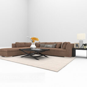 3д модель коричневого многоместного дивана