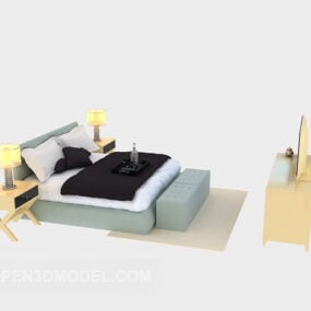 Cama doble con mueble para televisión modelo 3d