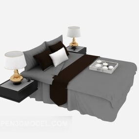 Double Bed With Lamp Nightstand 3d model