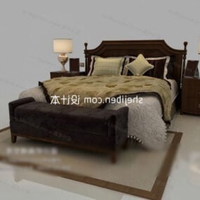 European Double Bed With Carpet Lamp 3d model