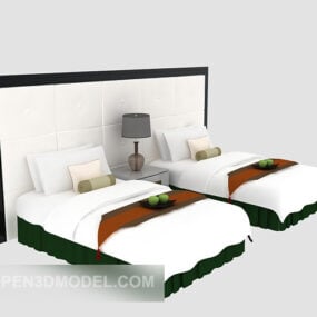 Twin Single Bed Hotel Room Furniture 3d model