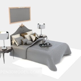 ヨーロッパのダブルベッド、枕ランプ付き 3D モデル