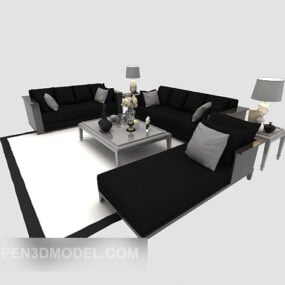Furnitur Modern Sofa Hitam Dengan Model Karpet 3d