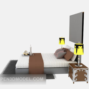 European Double Bed With Nightstand Lamp 3d model