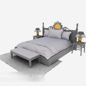 European Style Bed Decor With Carpet 3d model