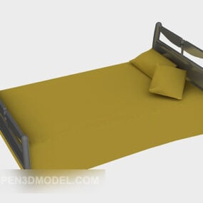 Modern Wood Bed Yellow Blanket 3d model