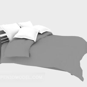 3д модель двуспальной кровати из массива дерева, серая ткань