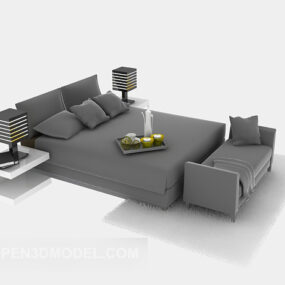 3д модель двуспальной кровати в общем стиле с кушеткой
