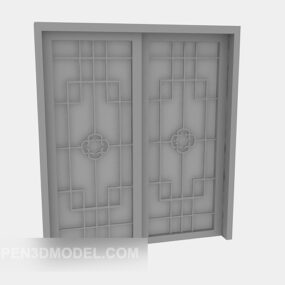 Chinese Style Wooden Door Carving 3d model