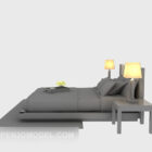 Современная деревянная кровать с ковром серого цвета
