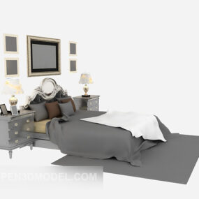 Evropský styl manželská postel Full Set Nábytek 3D model