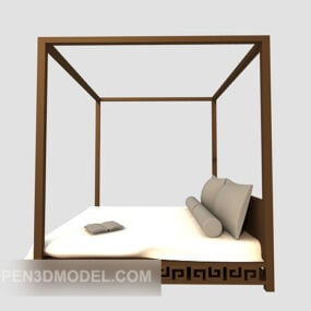 Čínská dřevěná postel s plakátem 3D model